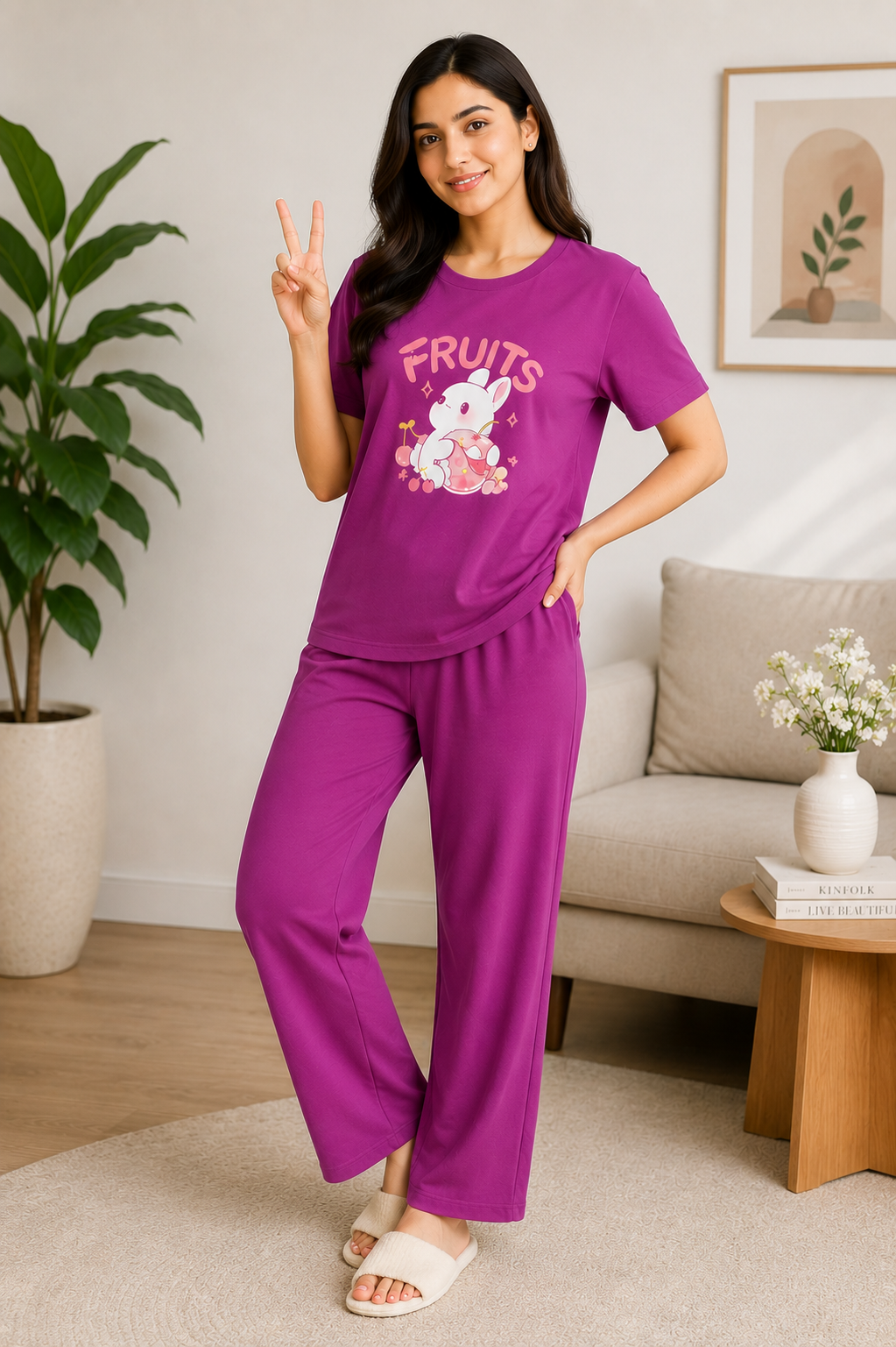 Women’s Premium Cotton Tracksuit Set – Soft & Comfortable Ladies Casual Wear for Summer - Purple