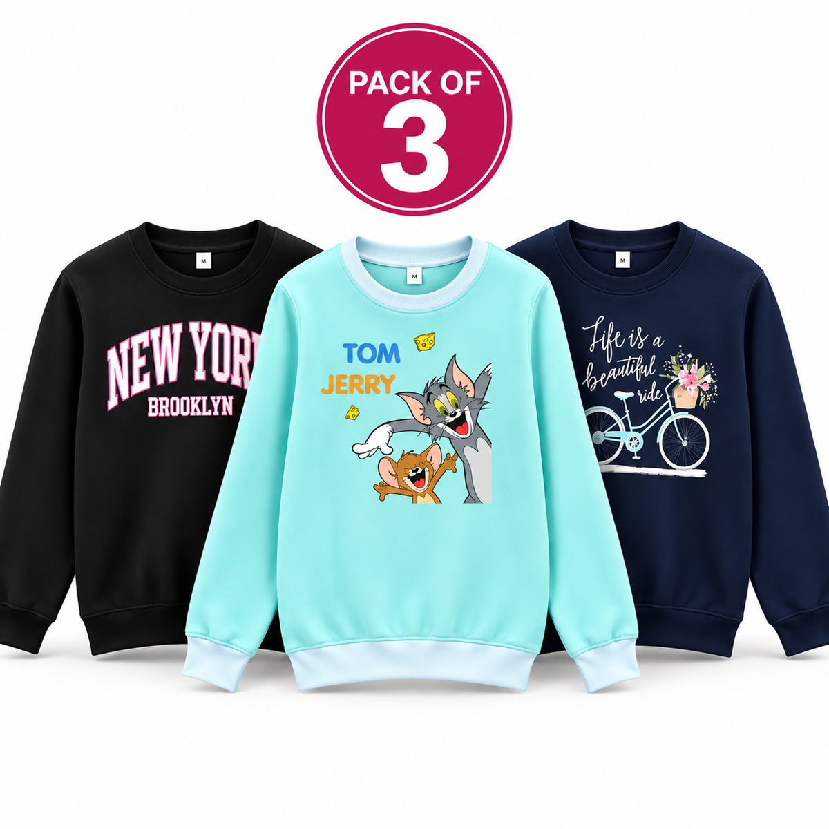 Women’s Sweatshirts Pack of 3 – Comfortable & Stylish Everyday Wear