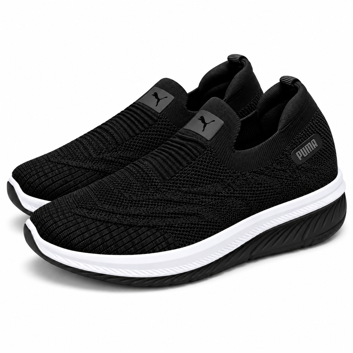 Men Black Knit Slip-On Sneakers Shoes ART