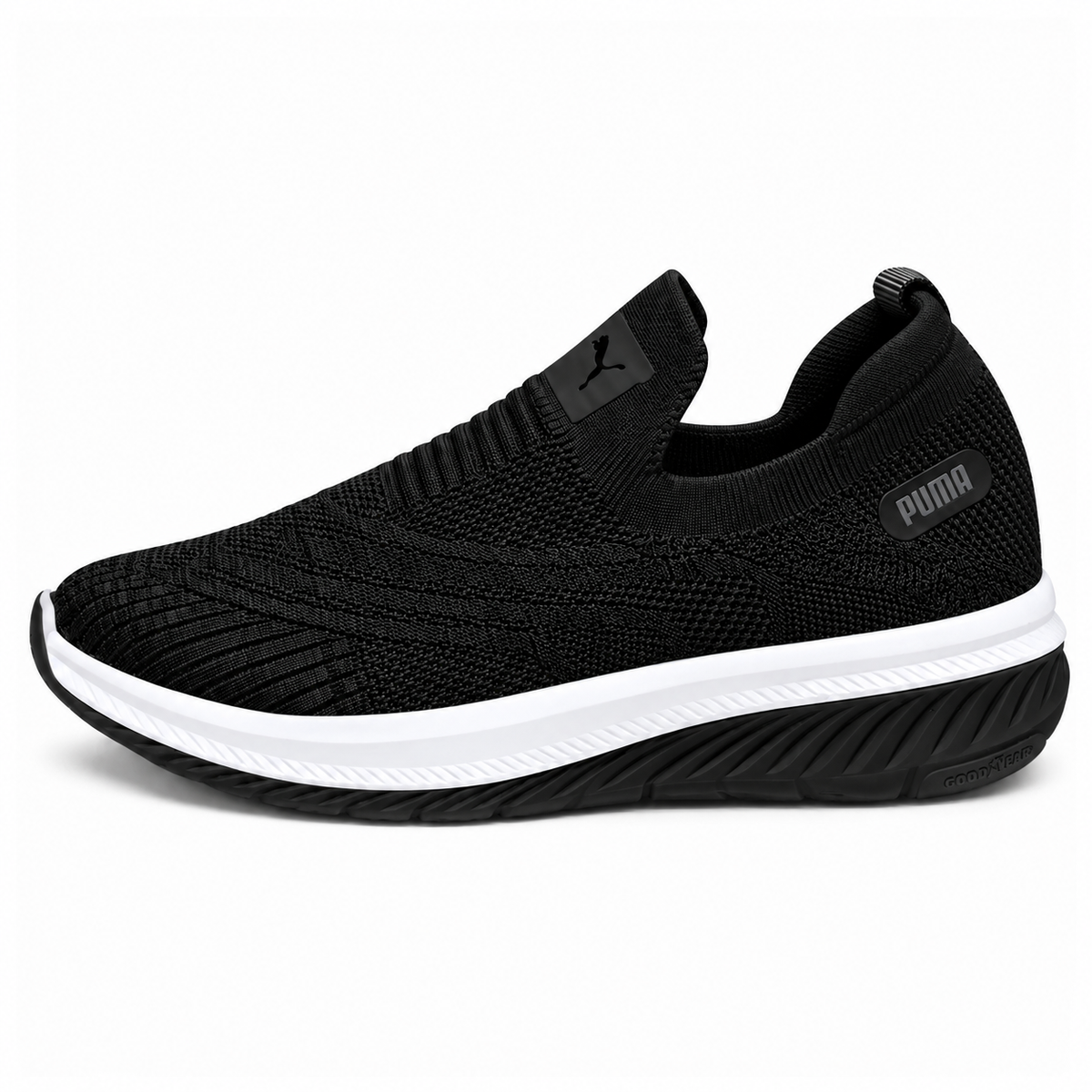 Men Black Knit Slip-On Sneakers Shoes ART