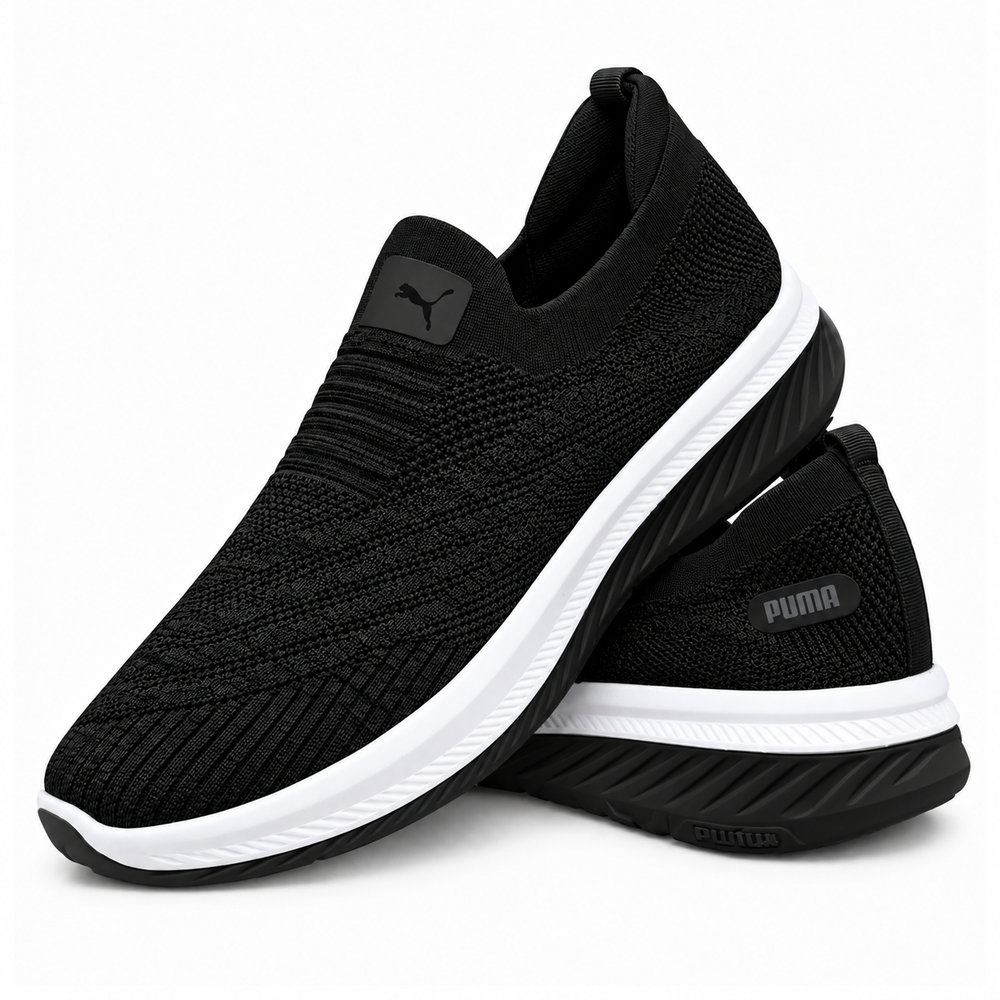 Unisex Black Knit Slip-On Sneakers Shoes ART