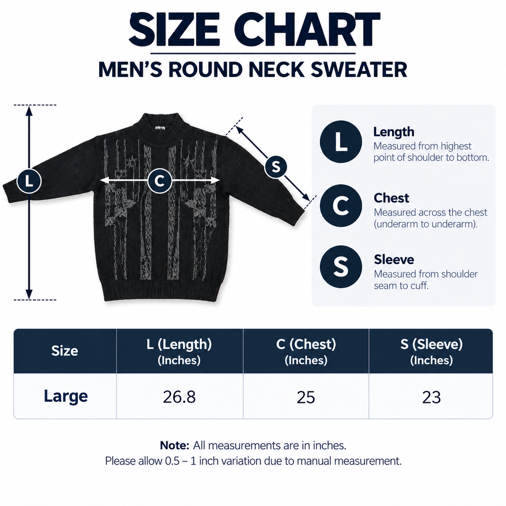 Men’s Round Neck Striped Sweater – Warm Knit Winter Pullover