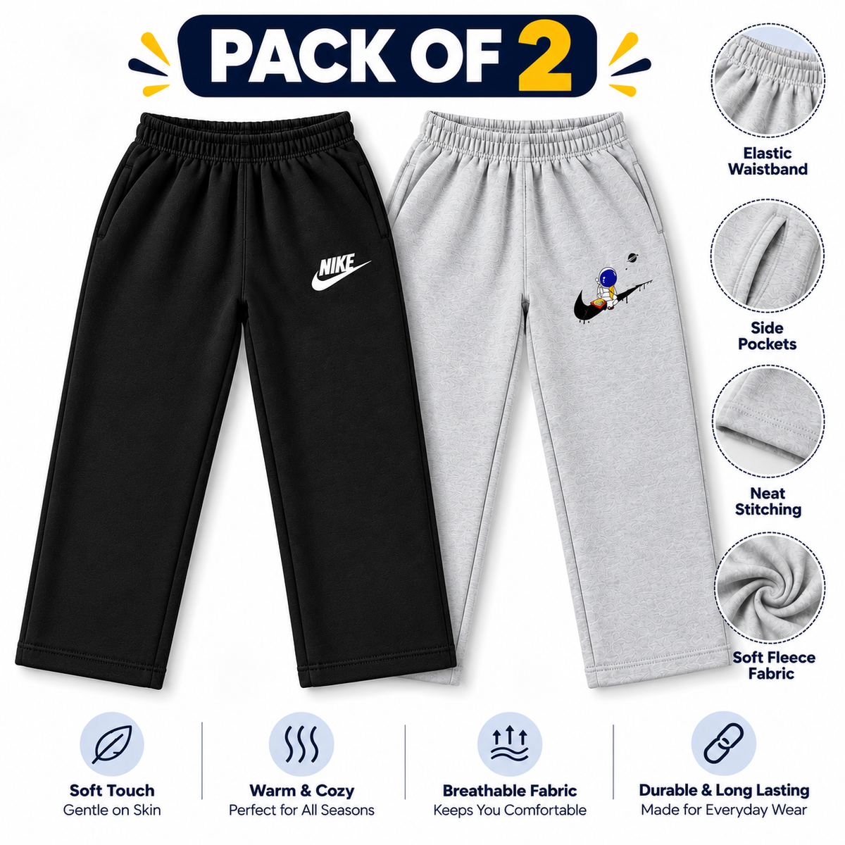 Premium Fleece Branded Trousers for Men Pack of 2 Soft, Warm & Comfortable