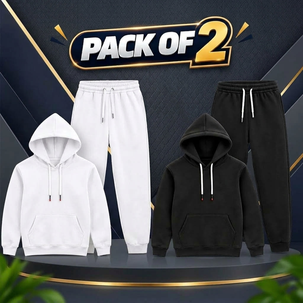 Pack of 2 Men’s Fleece Tracksuit  Premium Hooded Sweatshirt & Trouser