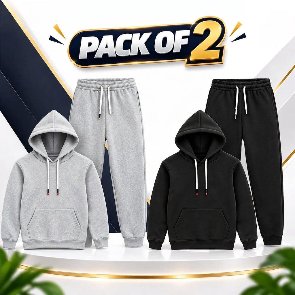 Pack of 2 Men’s Fleece Tracksuit  Premium Hooded Sweatshirt & Trouser