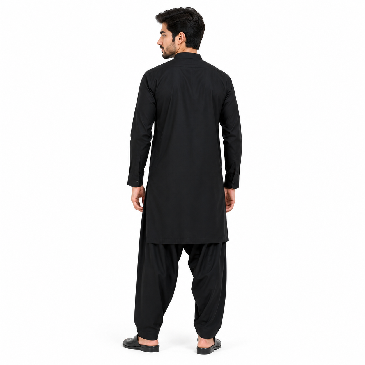 Men's Black Wash & Wear Shalwar Kameez Front View
