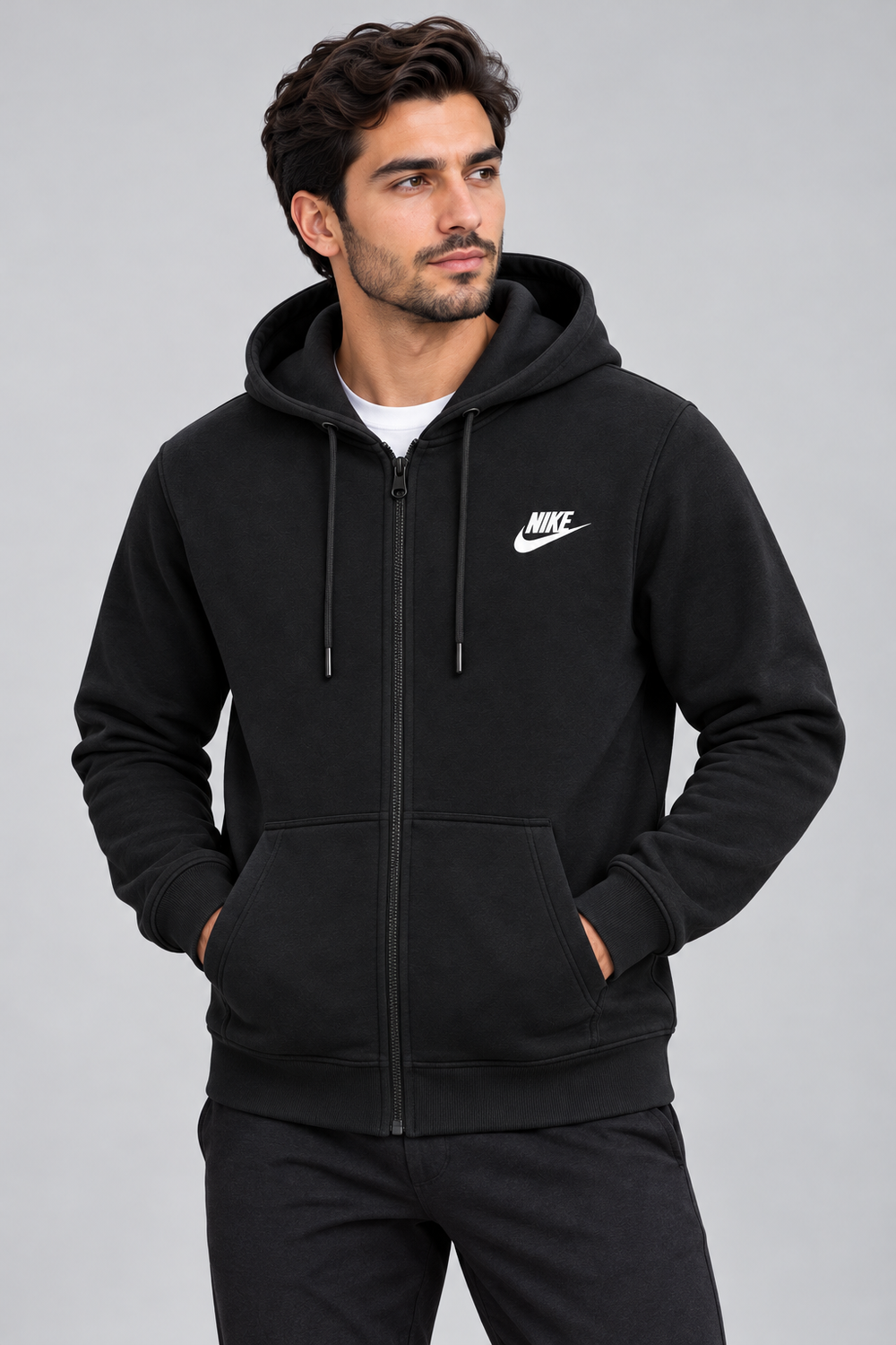 Men’s Zip-Up Hooded Sweatshirts  – Black