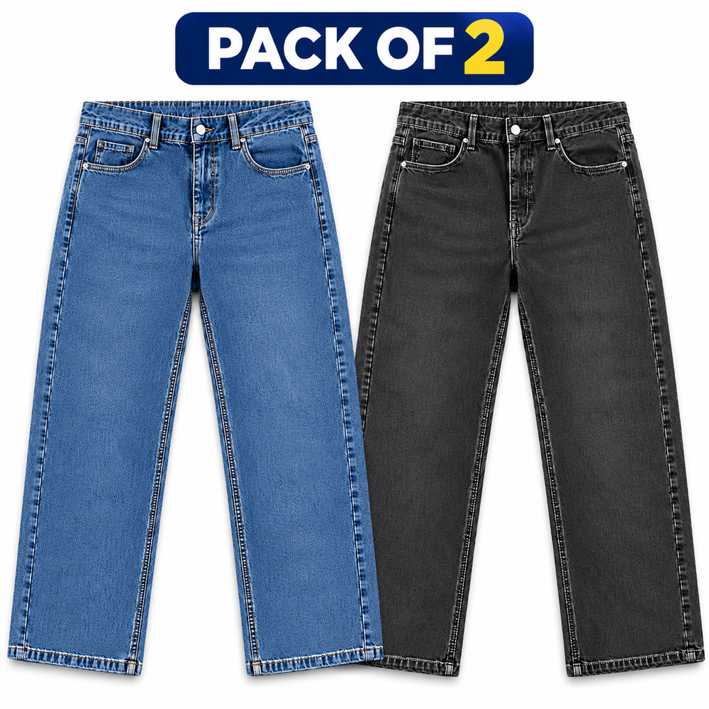 Pack of 2 Unisex Jeans – Black, Light Blue & Light Navy