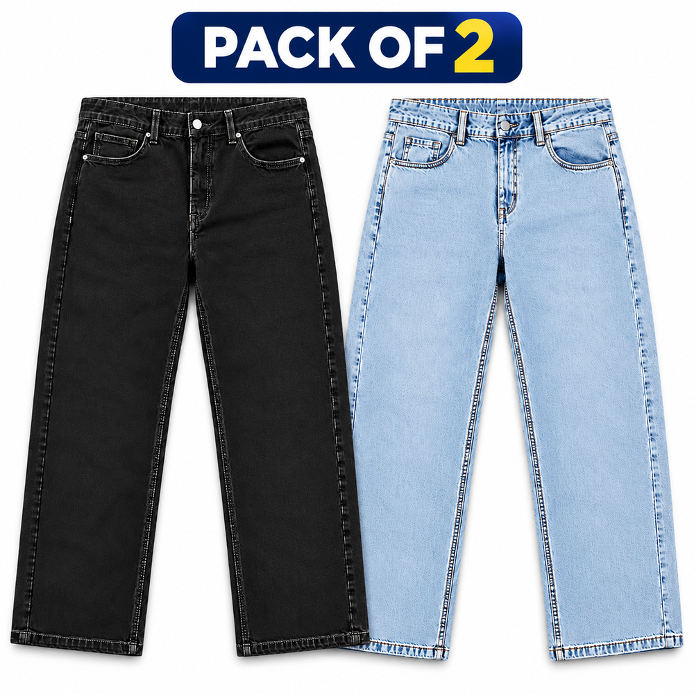 Pack of 2 Unisex Jeans – Black, Light Blue & Light Navy