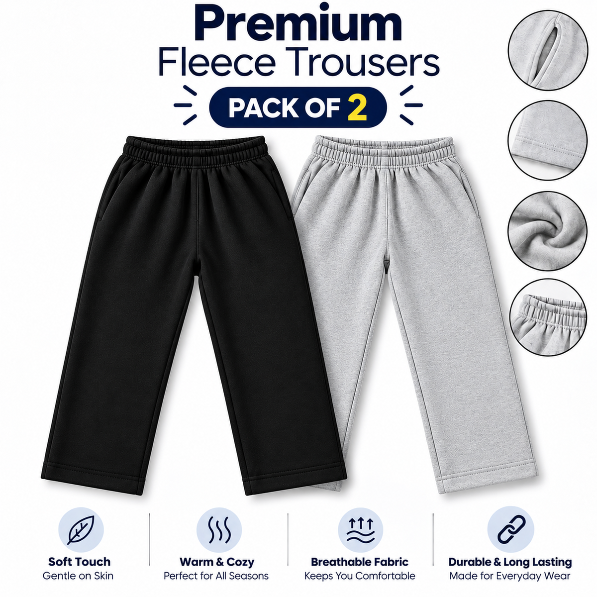 Premium Fleece Trousers for Men Pack of 2 Soft, Warm & Comfortable