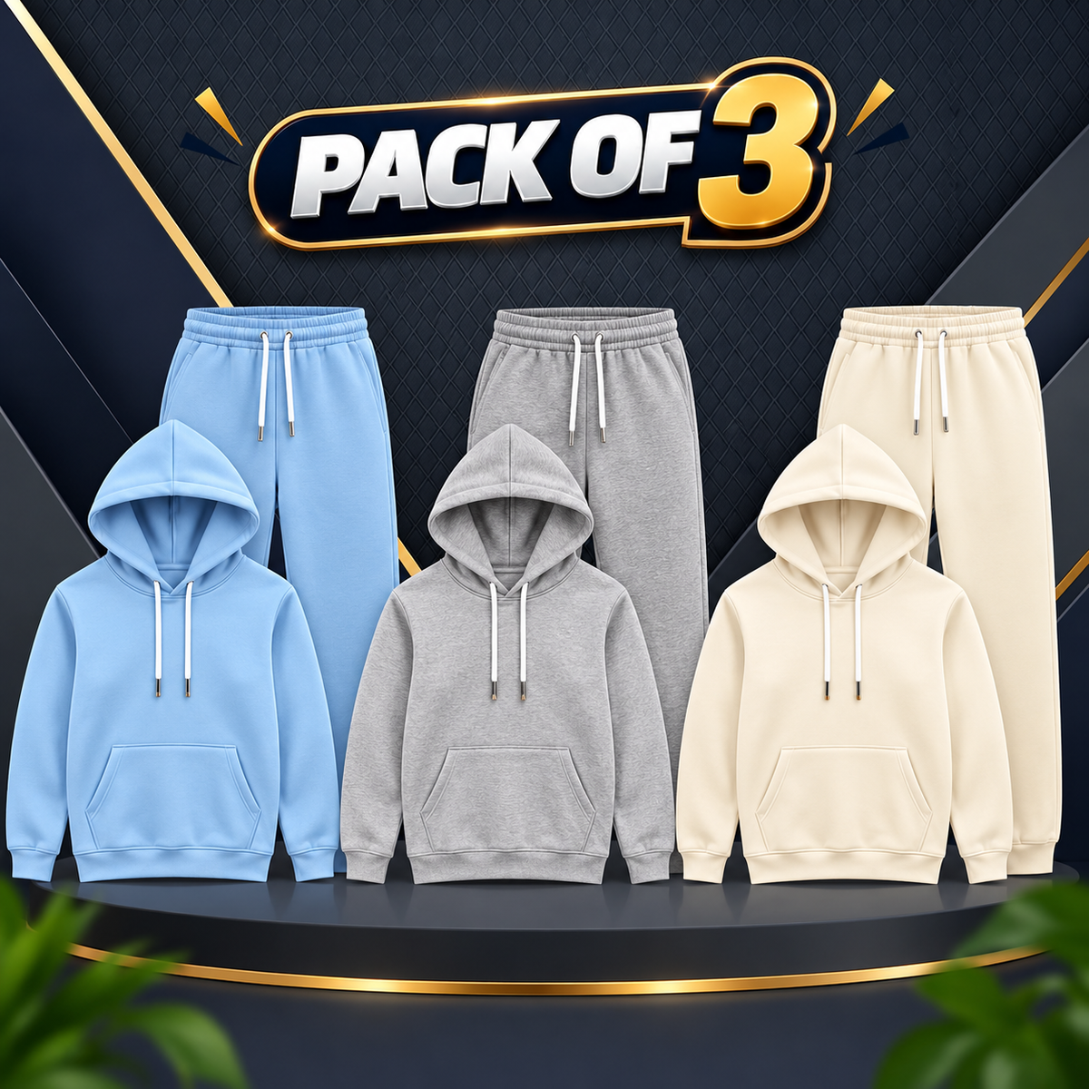 Pack of 2 Men’s Fleece Tracksuit  Premium Hooded Sweatshirt & Trouser