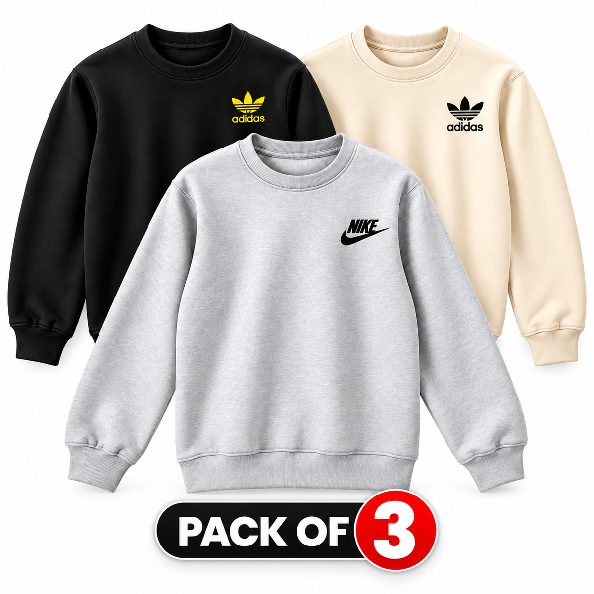 Pack of 3 Unisex Fleece Sweatshirt – Premium Full Sleeve Winter Sweatshirt