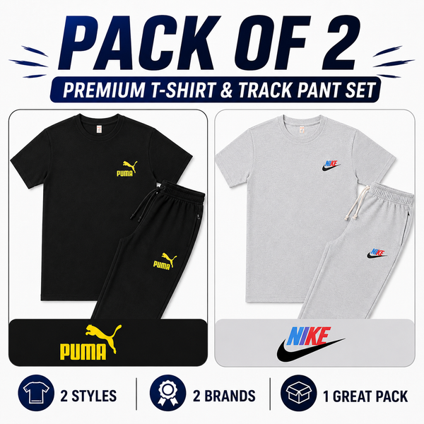 Pack of 2 Premium T-Shirt & Track Pant Set for Men – Sportswear Style Combo