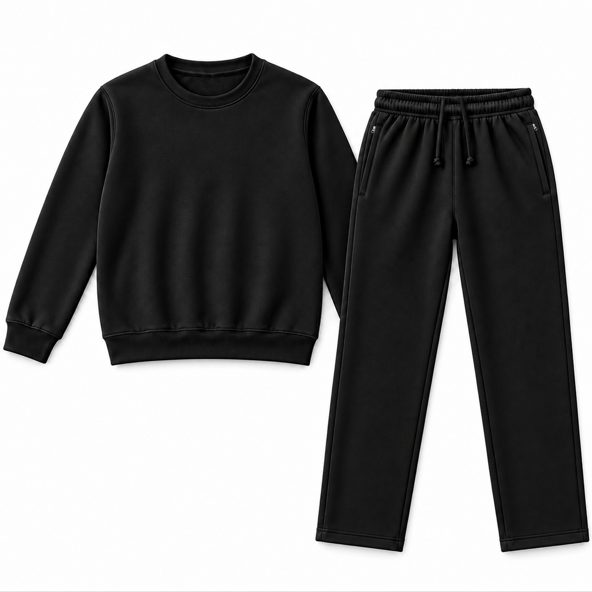 Men's Round Neck Fleece Tracksuit Black