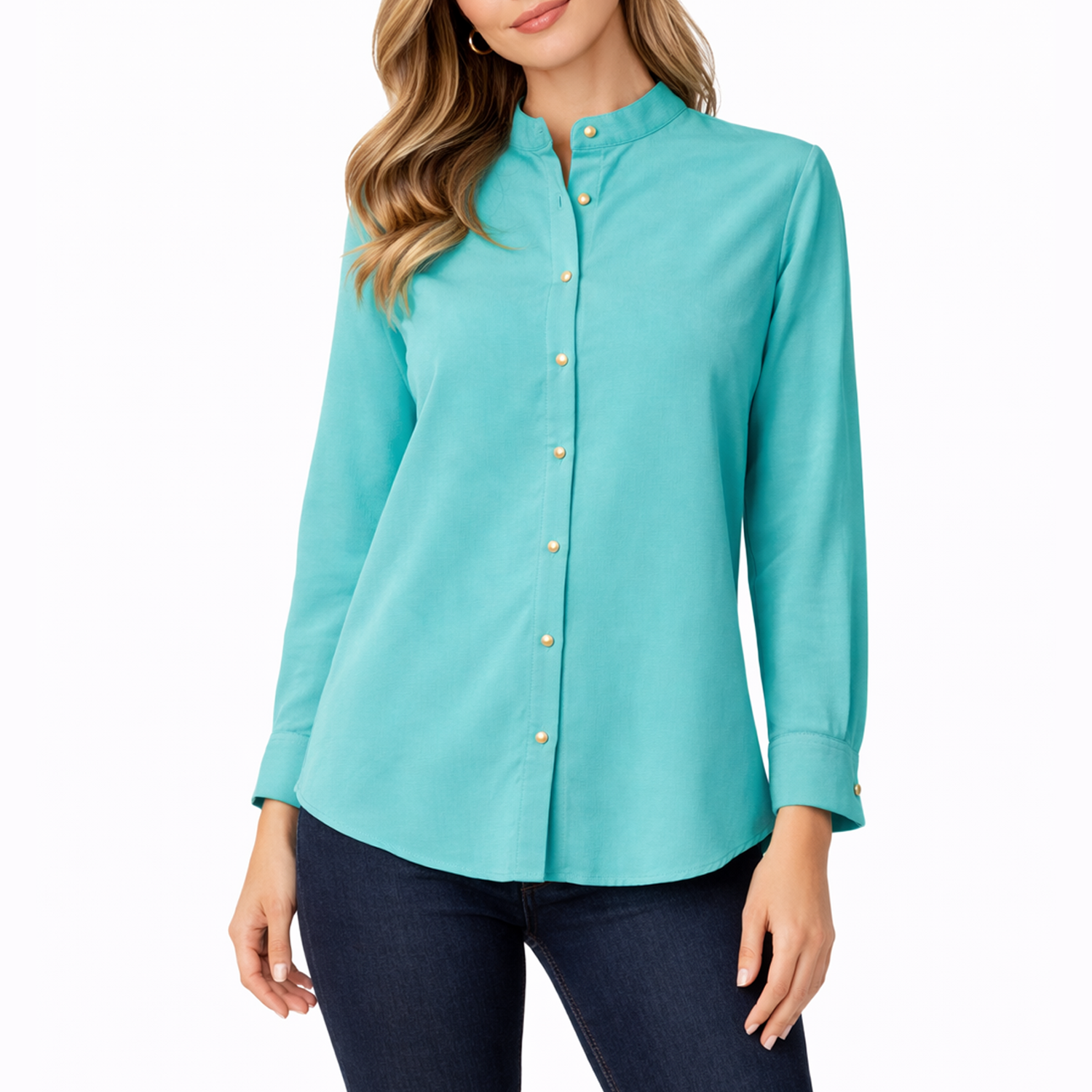 Girls Mandarin Collar Button Shirt – Soft Casual Top (Full Sleeves)
