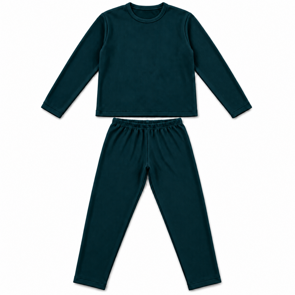 Unisex Ribbed Thermal Warmer Set Full Sleeve Shirt & Trouser Green