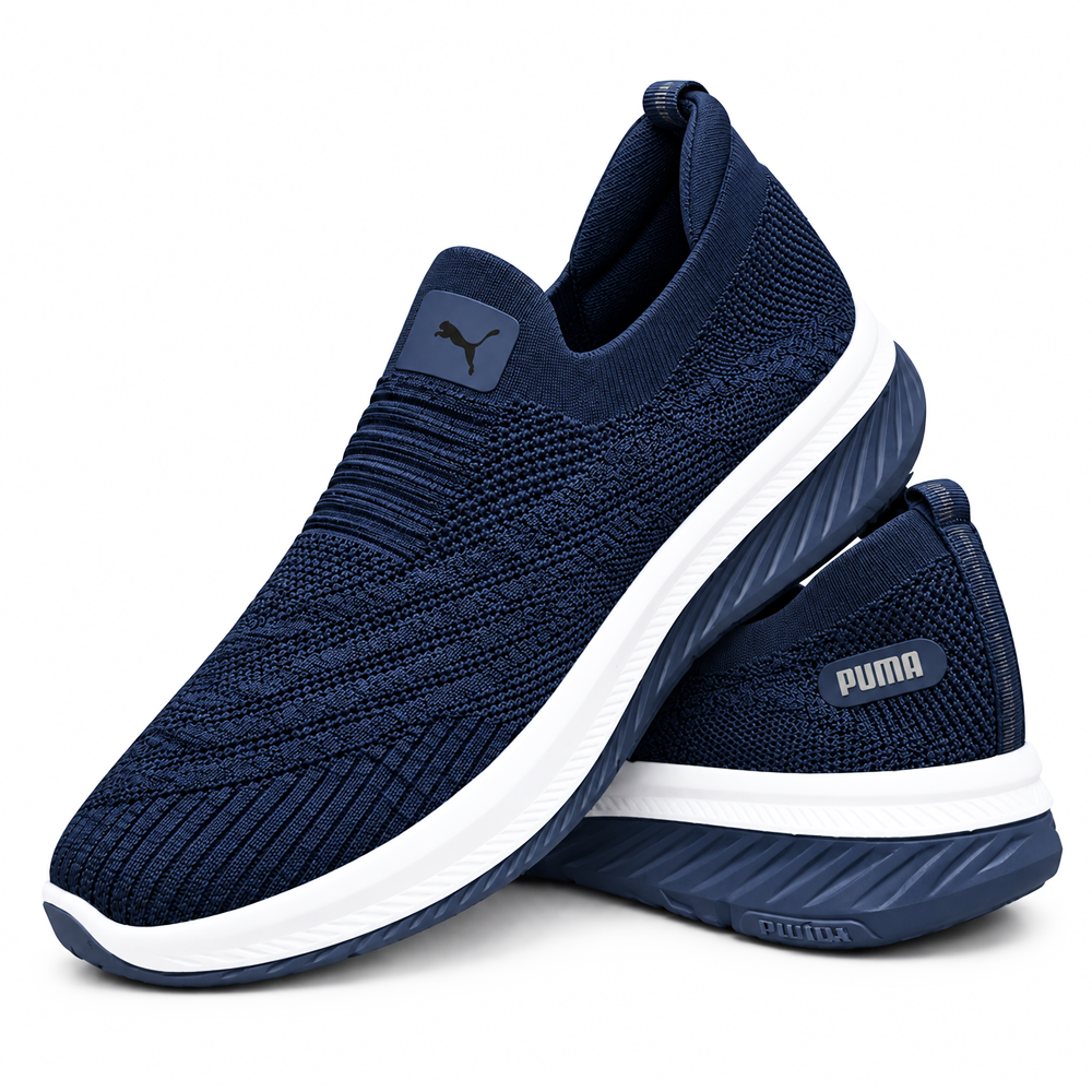 Unisex Navy Blue Knit Slip-On Sneakers Shoes ART