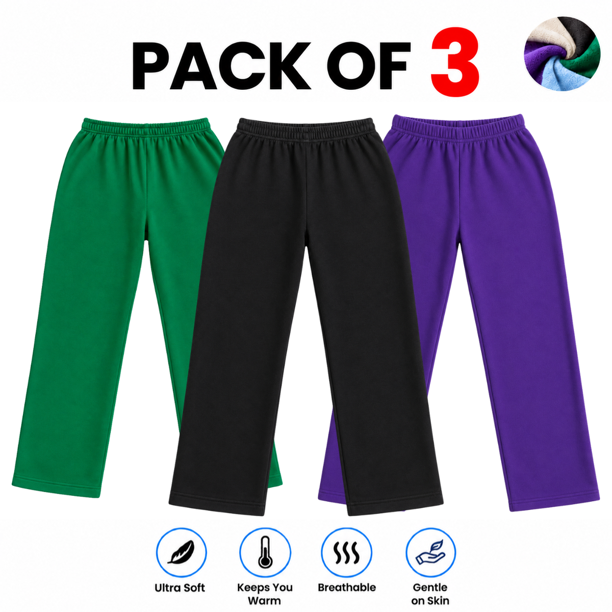 Women’s Fleece Trousers  Pack of 3 Soft & Warm Winter Trousers