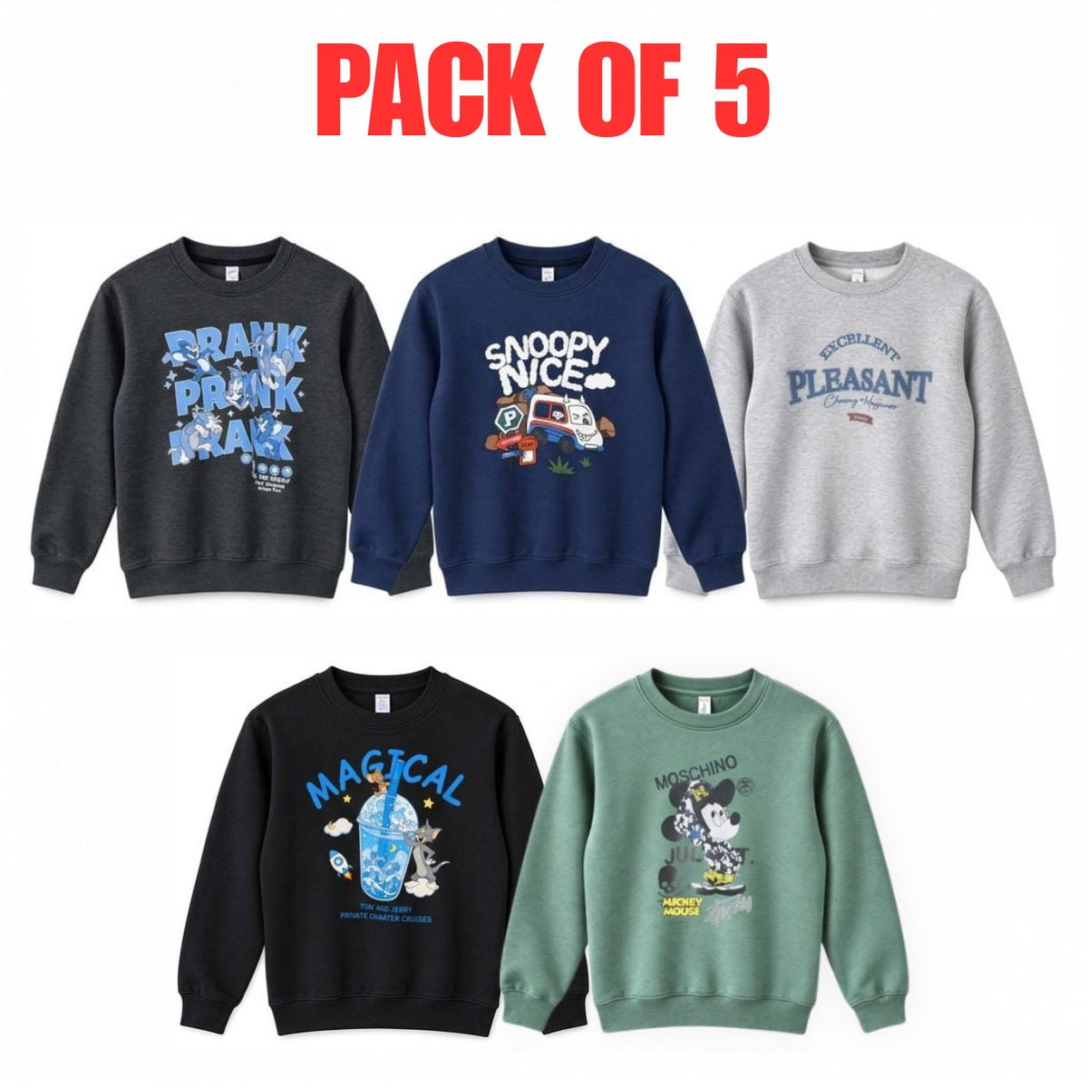 Pack of 5 Unisex Graphic Sweatshirts