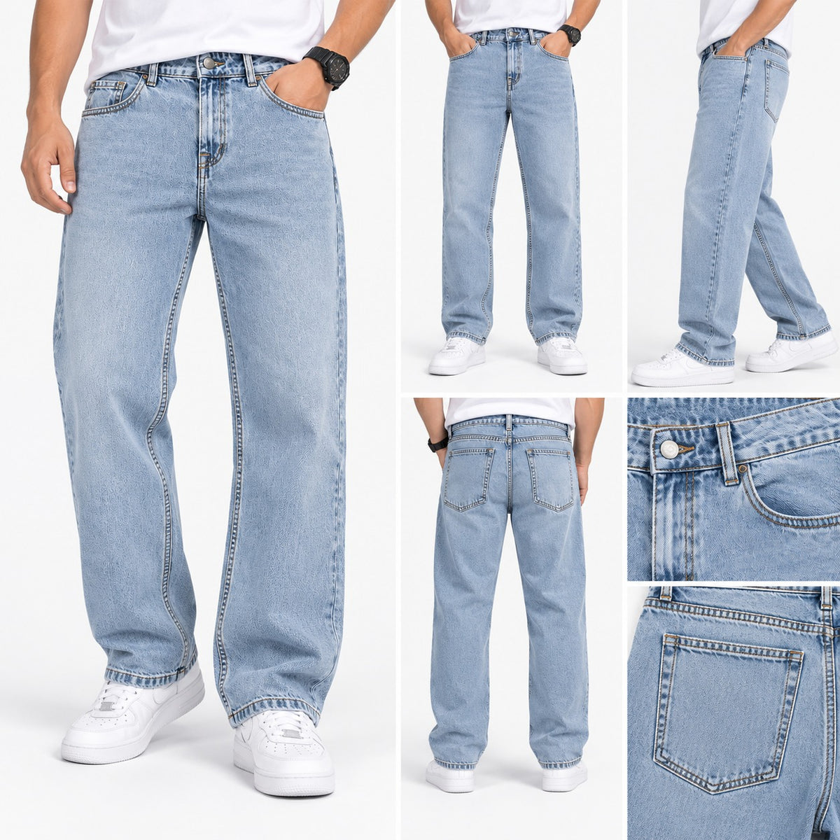 Pack of 3  Unisex Baggy Jeans – Black, Light Blue & Dark Blue