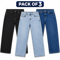 Pack of 3  Unisex Baggy Jeans – Black, Light Blue & Dark Blue