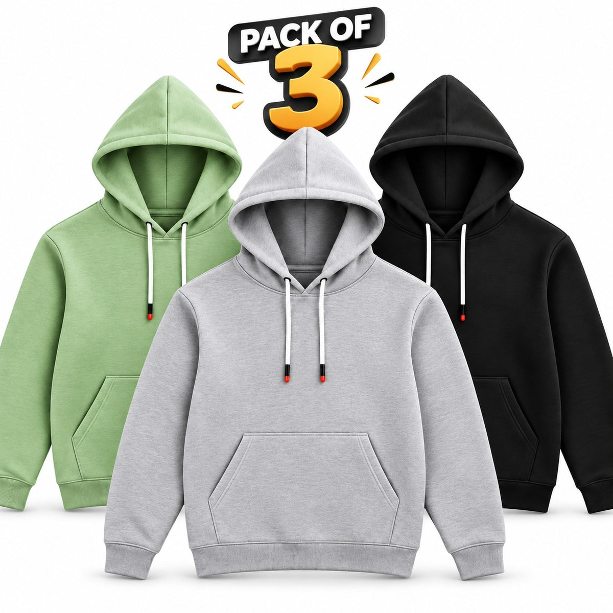 Unisex Pack of 3 Kangaroo Pocket Hooded Sweatshirt