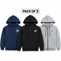 Pack of 3 Men’s Zip-Up Hooded Sweatshirts  – Navy, Black & Grey