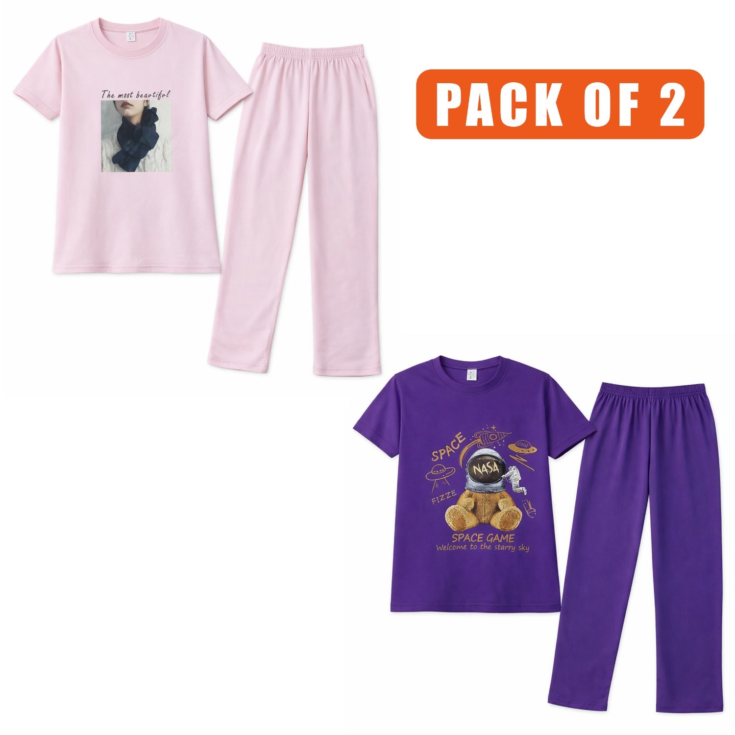 Pack of 2 Women’s Premium Cotton Tracksuit Set – Soft & Comfortable Ladies Wear for Summer
