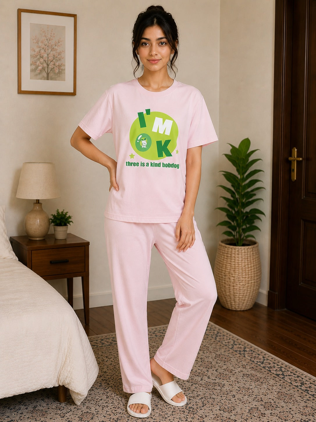 Women’s Premium Cotton Tracksuit Set – Soft & Comfortable Ladies Casual Wear for Summer Pink