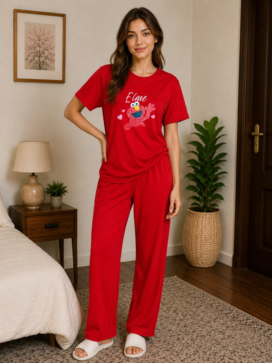 Women’s Premium Cotton Tracksuit Set – Soft & Comfortable Ladies Casual Wear for Summer Red