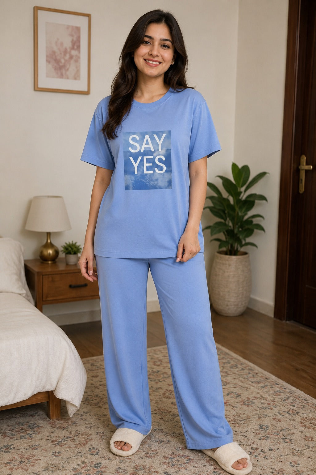 Women’s Premium Cotton Tracksuit Set – Soft & Comfortable Ladies Casual Wear for Summer Sky Blue