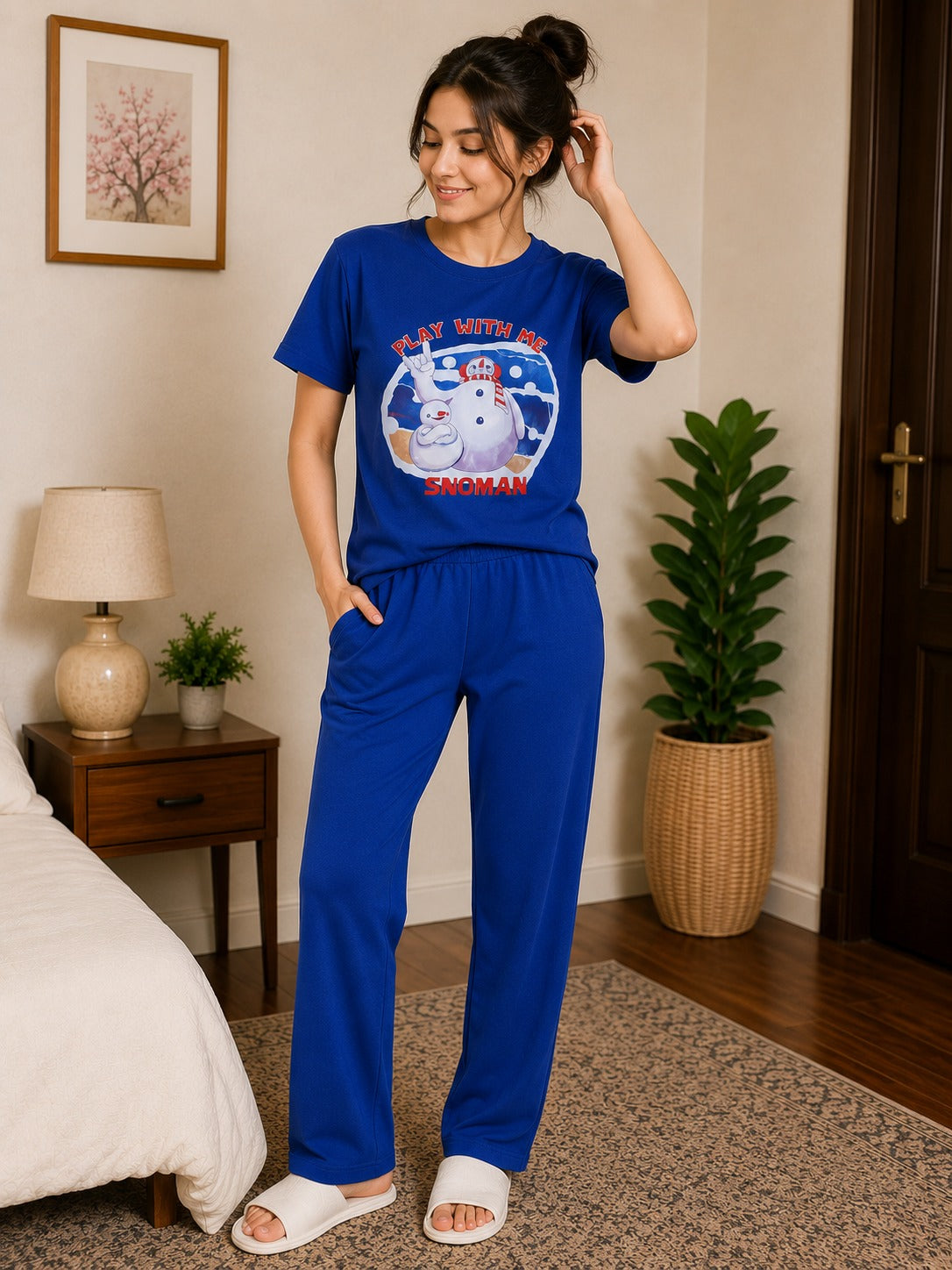 Women’s Premium Cotton Tracksuit Set – Soft & Comfortable Ladies Casual Wear for Summer Blue