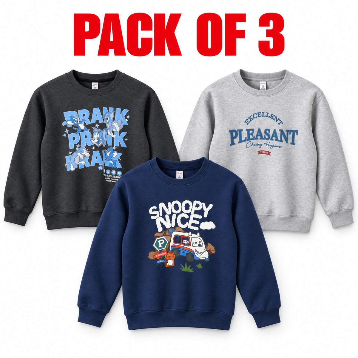 Pack of 3 Unisex Graphic Sweatshirts