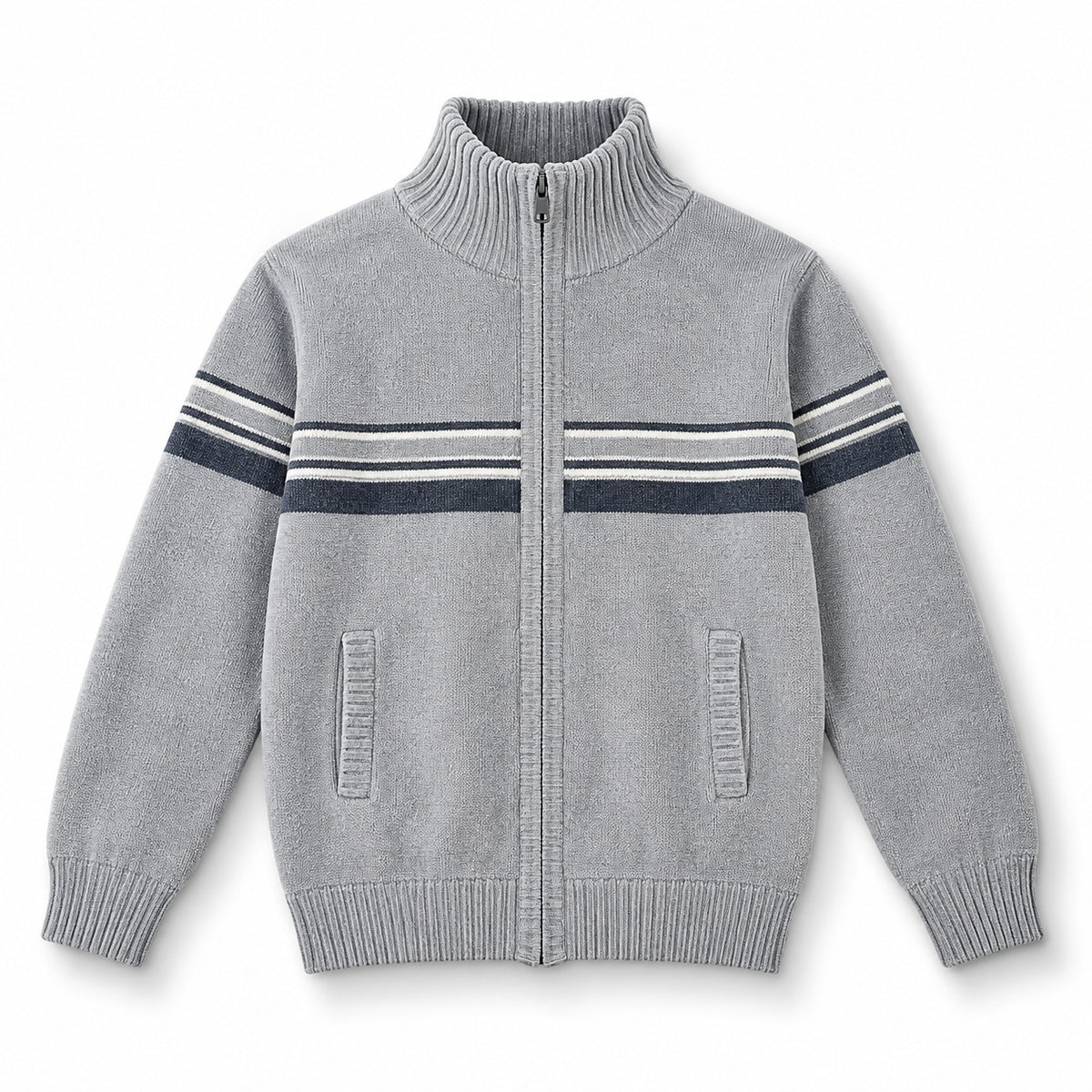 Men’s Round Neck Striped Sweater – Warm Knit Winter Pullover
