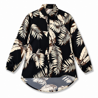 Women’s Black Tropical Leaf Printed Long Shirt – Full Sleeve