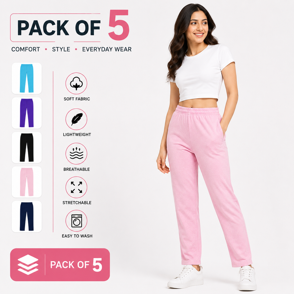 Pack of 5 Women cotton trousers  Soft Comfortable Daily Wear