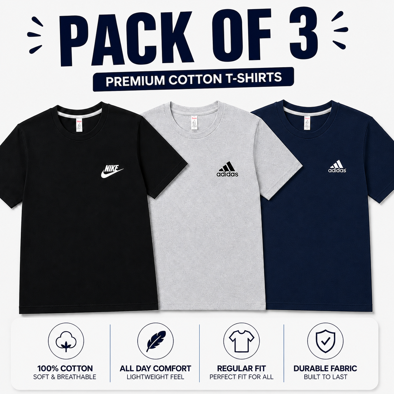Men Brand T Shirt Pack of 3