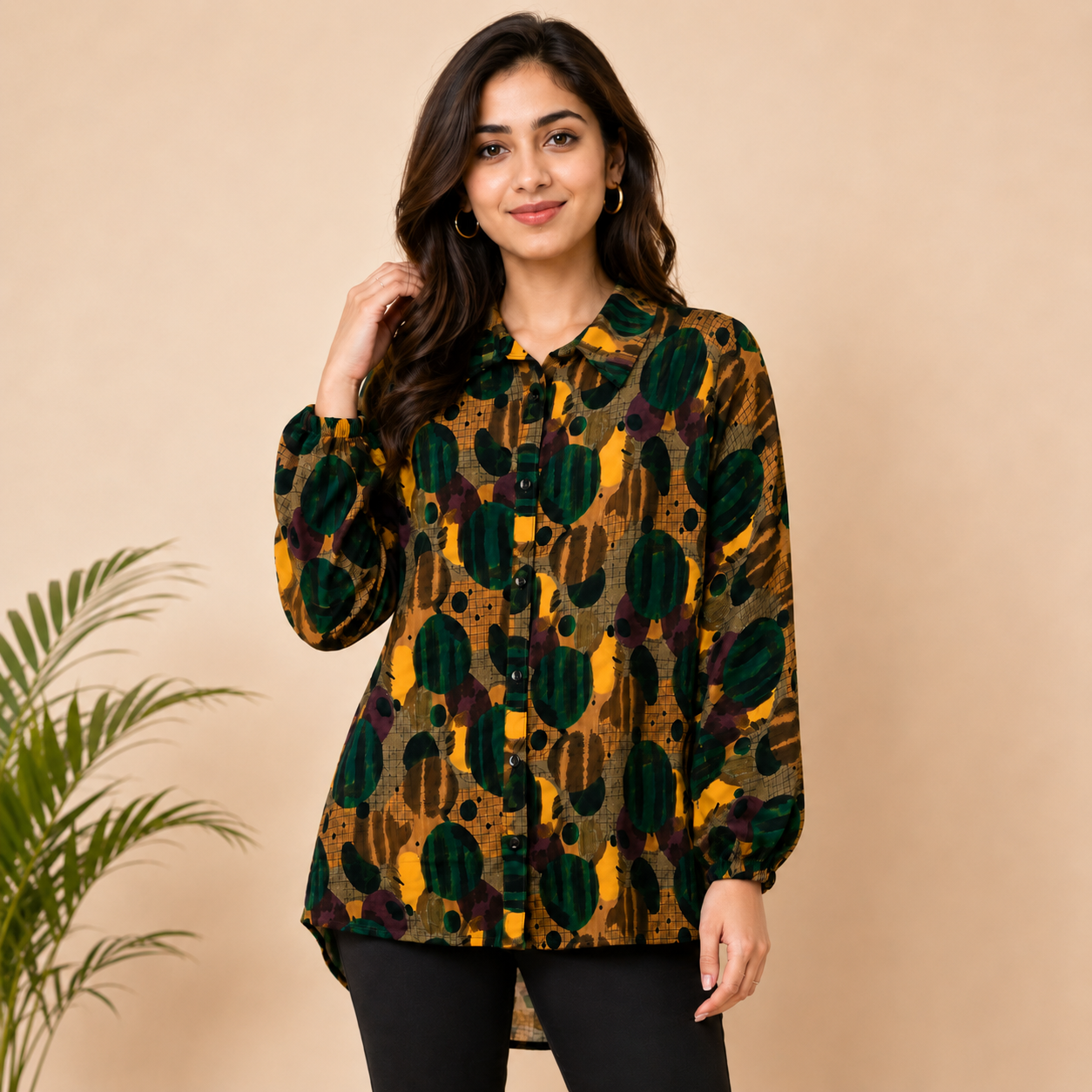 Women’s Printed Casual Long Shirt – Abstract Pattern