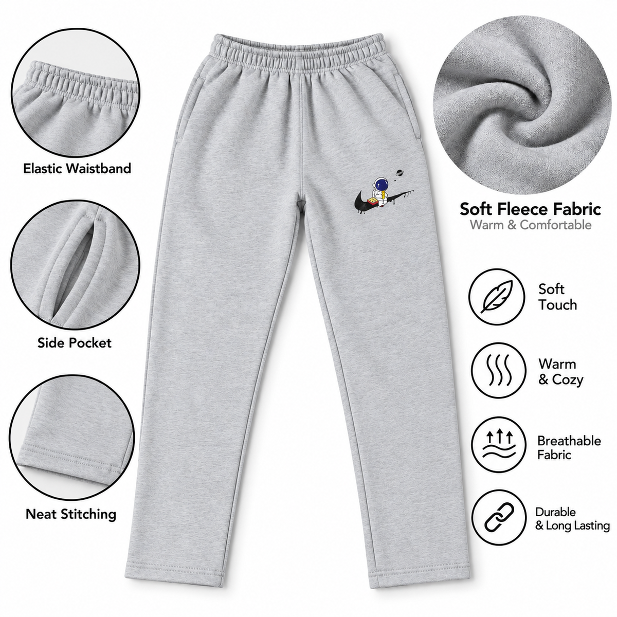 Premium Fleece Branded Trousers for Men Soft, Warm & Comfortable Gray
