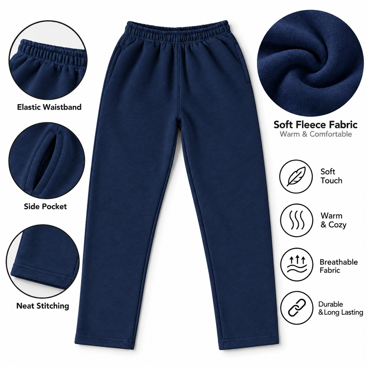 Premium Fleece Trousers for Men Pack of 3 Soft, Warm & Comfortable