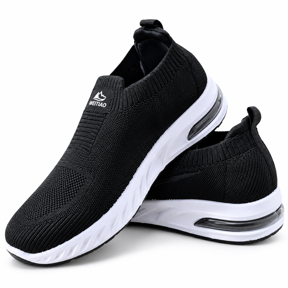 Unisex Black Knit Slip-On Sneakers Shoes