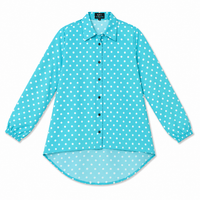 Women’s Turquoise Polka Dot Long Shirt – Full Sleeve Button-Down Top
