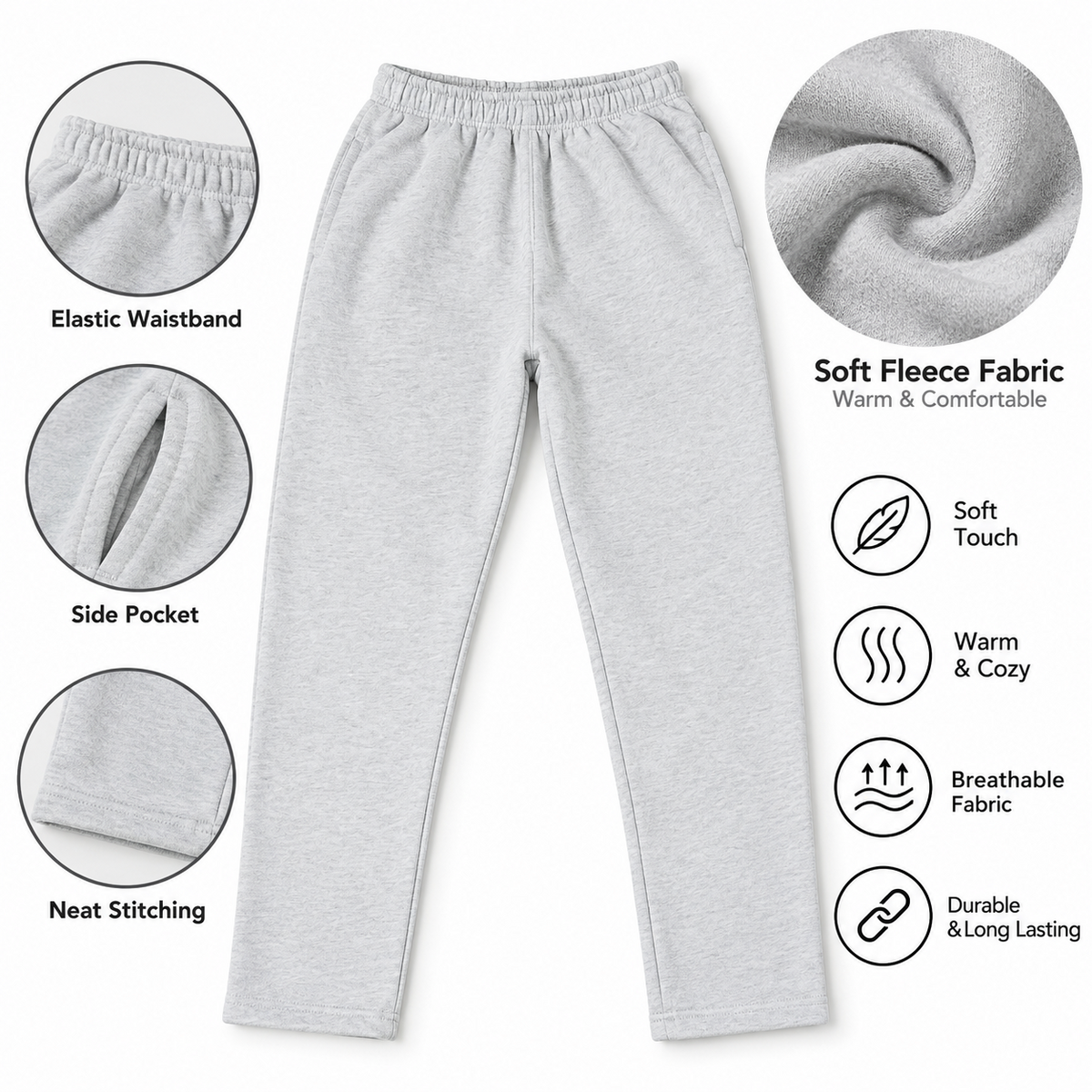 Premium Fleece Trousers for Men Soft, Warm & Comfortable Gray