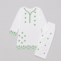 Women's White & Green Embroidered Kurta Trouser Set – Elegant 2 Piece Pakistani Suit
