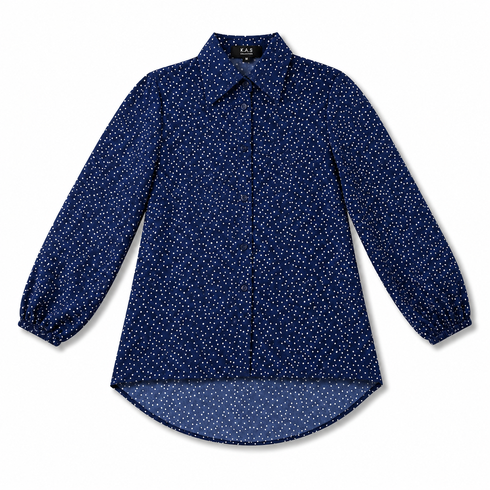 Women’s Navy Blue Polka Dot Shirt | Stylish Long Sleeve Casual Shirt