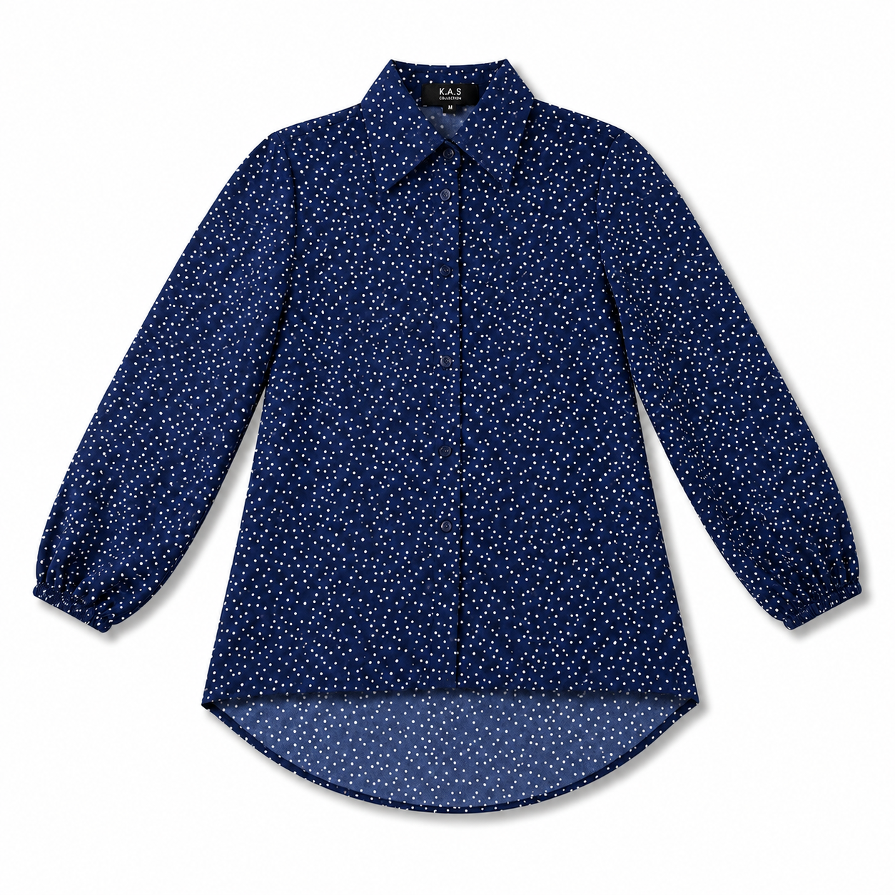 Women’s Navy Blue Polka Dot Shirt | Stylish Long Sleeve Casual Shirt