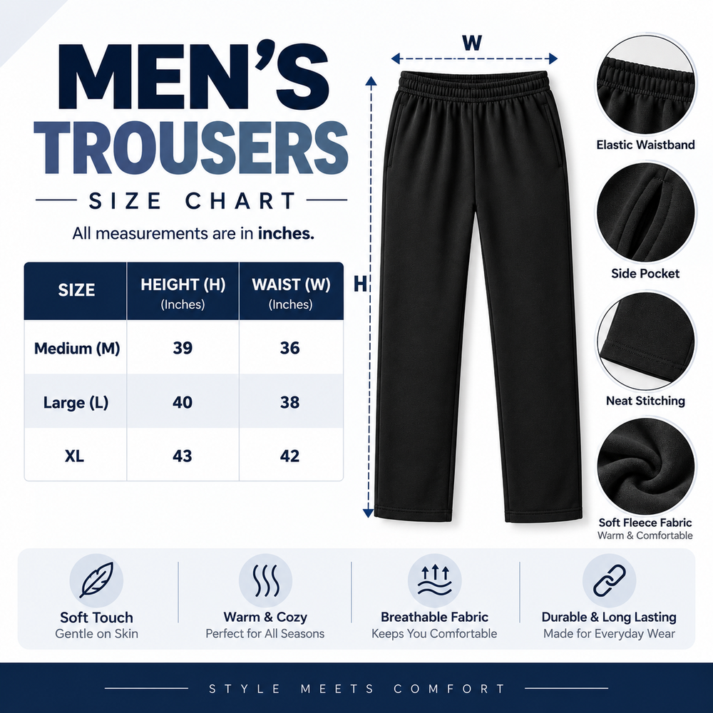 Premium Fleece Trousers for Men Pack of 3 Soft, Warm & Comfortable