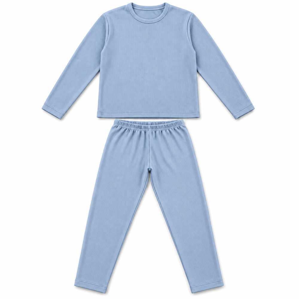 Unisex Ribbed Thermal Warmer Set Full Sleeve Shirt & Trouser SKY
