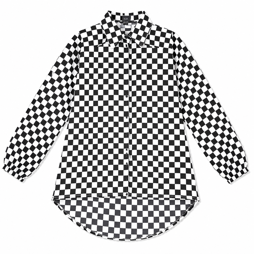 Women’s Black & White Checkered Shirt | Stylish Long Sleeve Casual Shirt