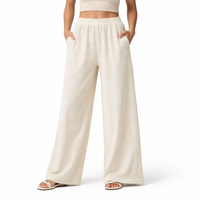 Women Ribbed Wide Leg Pants – Soft Stretch Casual Trousers